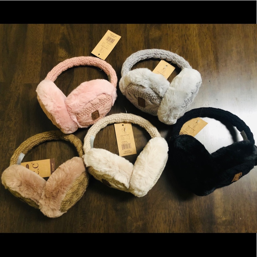 C.C  Beige Cable Knit Ear Muffs w/Faux Fur - Picture 5 of 5